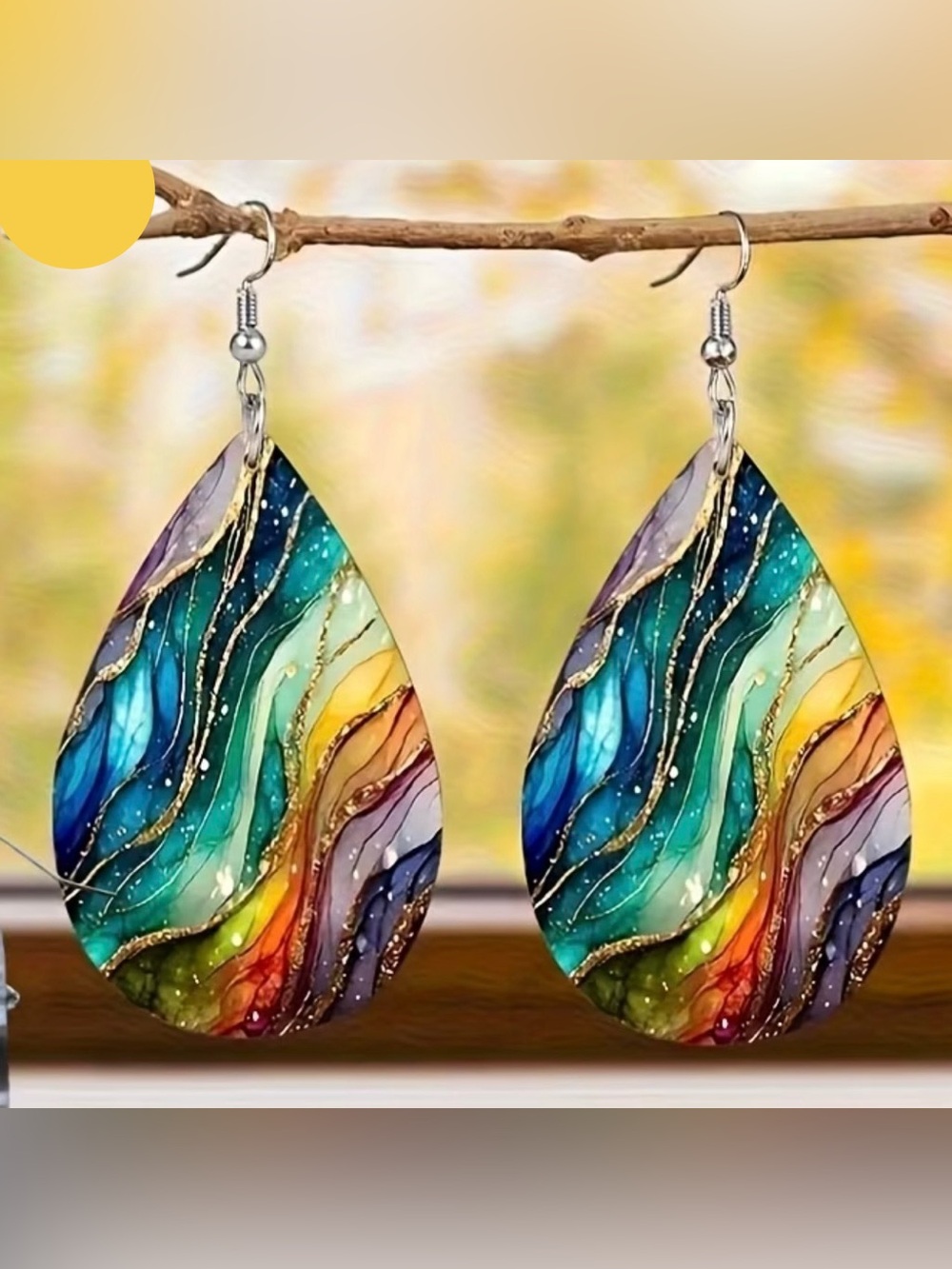 Colorful Teardrop Rainbow Wave Earrings - Multicolor